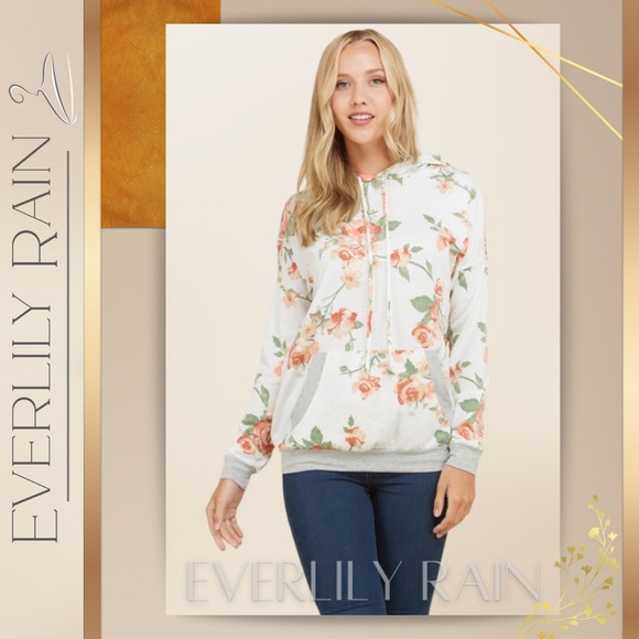 💞 Gorgeous Ivory Floral Hoodie Sweatshirt - Picture 2 of 8